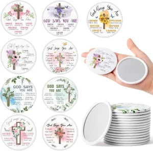 Y1tvei Christian Gifts Compact Mirror - 36Pcs Flower Cross God Say You are Bible Verse Mini Compact Mirrors Inspirational Portable Pocket Makeup Mirror for Church Party Favors for Women Mothers’ Day