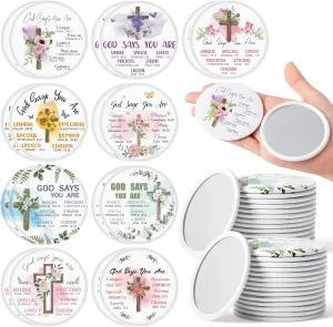 Y1tvei Christian Gifts Compact Mirror - 72Pcs Flower Cross God Say You are Bible Verse Mini Compact Mirrors Inspirational Portable Pocket Makeup Mirror for Church Party Favors for Women Mothers’ Day