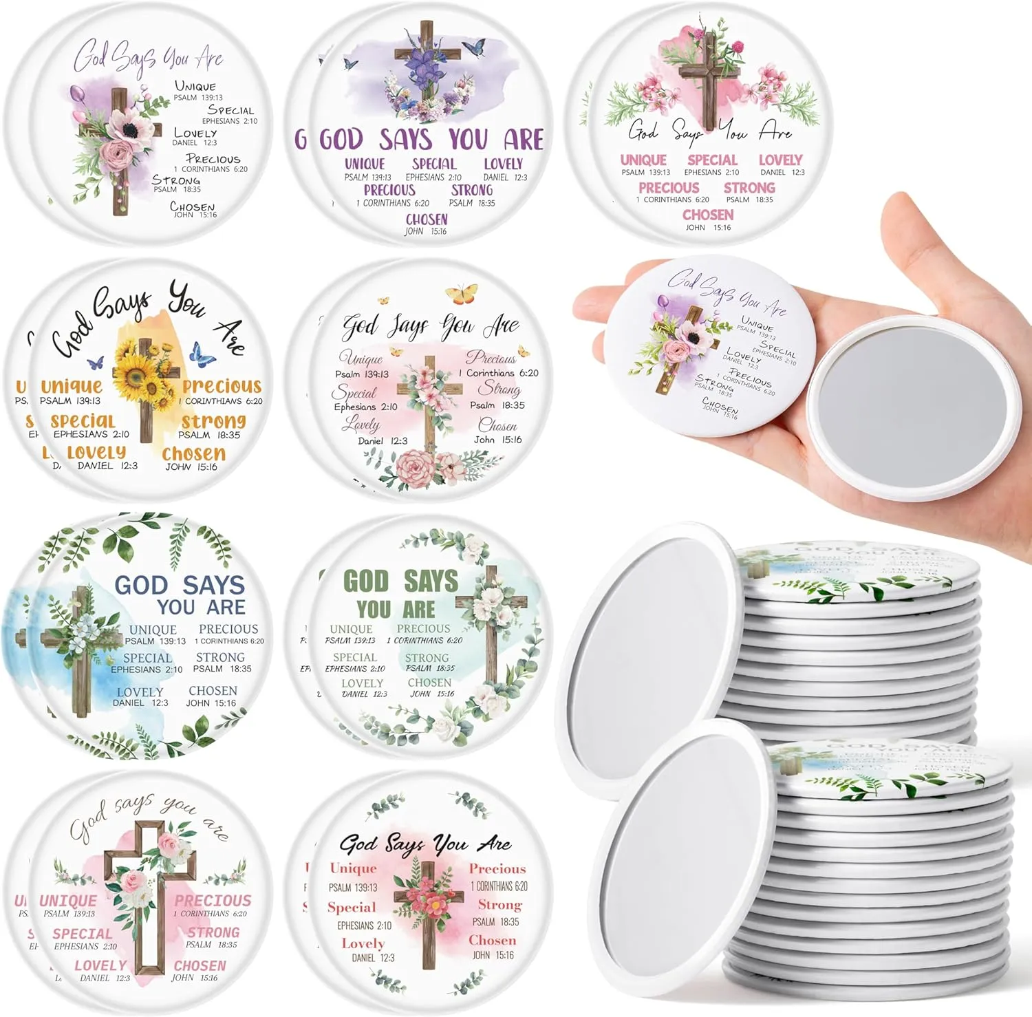 Y1tvei Christian Gifts Compact Mirror - 72Pcs Flower Cross God Say You are Bible Verse Mini Compact Mirrors Inspirational Portable Pocket Makeup Mirror for Church Party Favors for Women Mothers’ Day