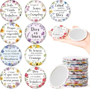 Y1tvei Spanish Flower Bible Mirrors - 36Pcs Colorful Flower Christian Inspirational Gifts Round Portable Pocket Makeup Mirrors Scripture Mini Compact Mirror Women Purse Religious Church Party Favors