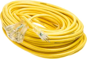 Yellow Jacket 2820 SJTW Extension Cord with 3-Outlet Lighted Power Block, 3 12 Awg Bare Conductor, 100 Foot, Copper