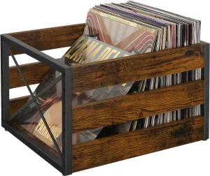 YINMIT Vinyl Storage Crate, Metal & Wooden LP Record Holder, Cube Organizer Box, Holds up to 80  Albums