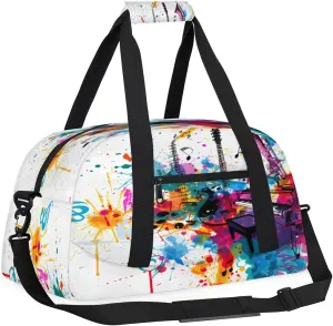 Yzrwebo Watercolor Music Jazz Kids Gym Sport Bag for Boys Girls, Piano Guitar Travel Duffle Bag Gymnastics Dance Bag Teen Weekender Overnight Carry on Tote Bags