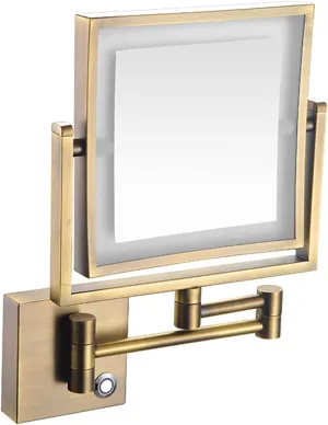 ZADIKO Touch Stepless Dimming LED Lighted Makeup Mirror, Square Wall Mounted Double Sided 1X/3X Magnifying Mirror Rotation Extension Bathroom Mirror,Silver,USB (Color : Brass, Size : Plug in)