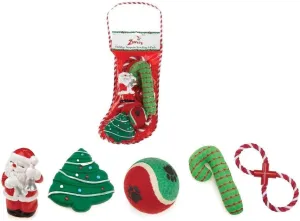 Zanies Holiday Stockings Gift for Dogs Christmas Theme Dog Toy Stocking Set of 5 Toys(Holiday Surprise Stocking)