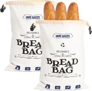 ZEAYEA 2 Pack Reusable Bread Storage Bags, Fresh Keeping Waterproof Bread Container with Double Lining for Large Loaf, Baguette, Food, Gift Giving, 16.5" x 12"