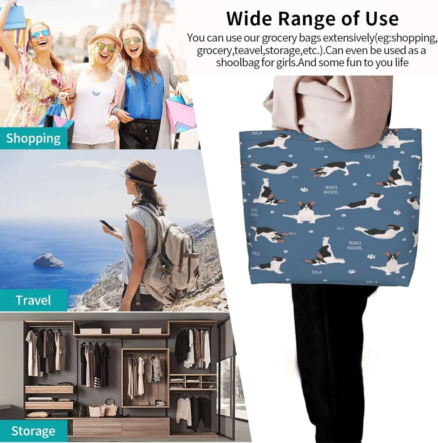 Zebra Back View Tote Bag Shopping Bag Portable Handbags Tote Shoulder Bucket Bags for Women