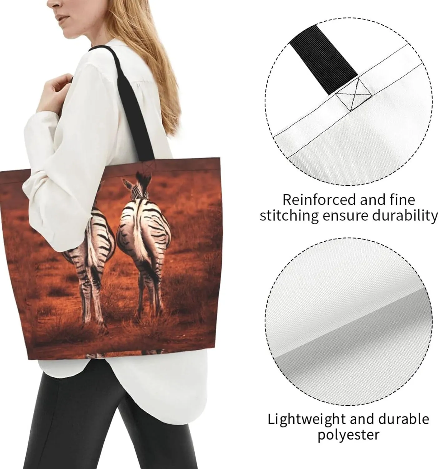 Zebra Back View Tote Bag Shopping Bag Portable Handbags Tote Shoulder Bucket Bags for Women