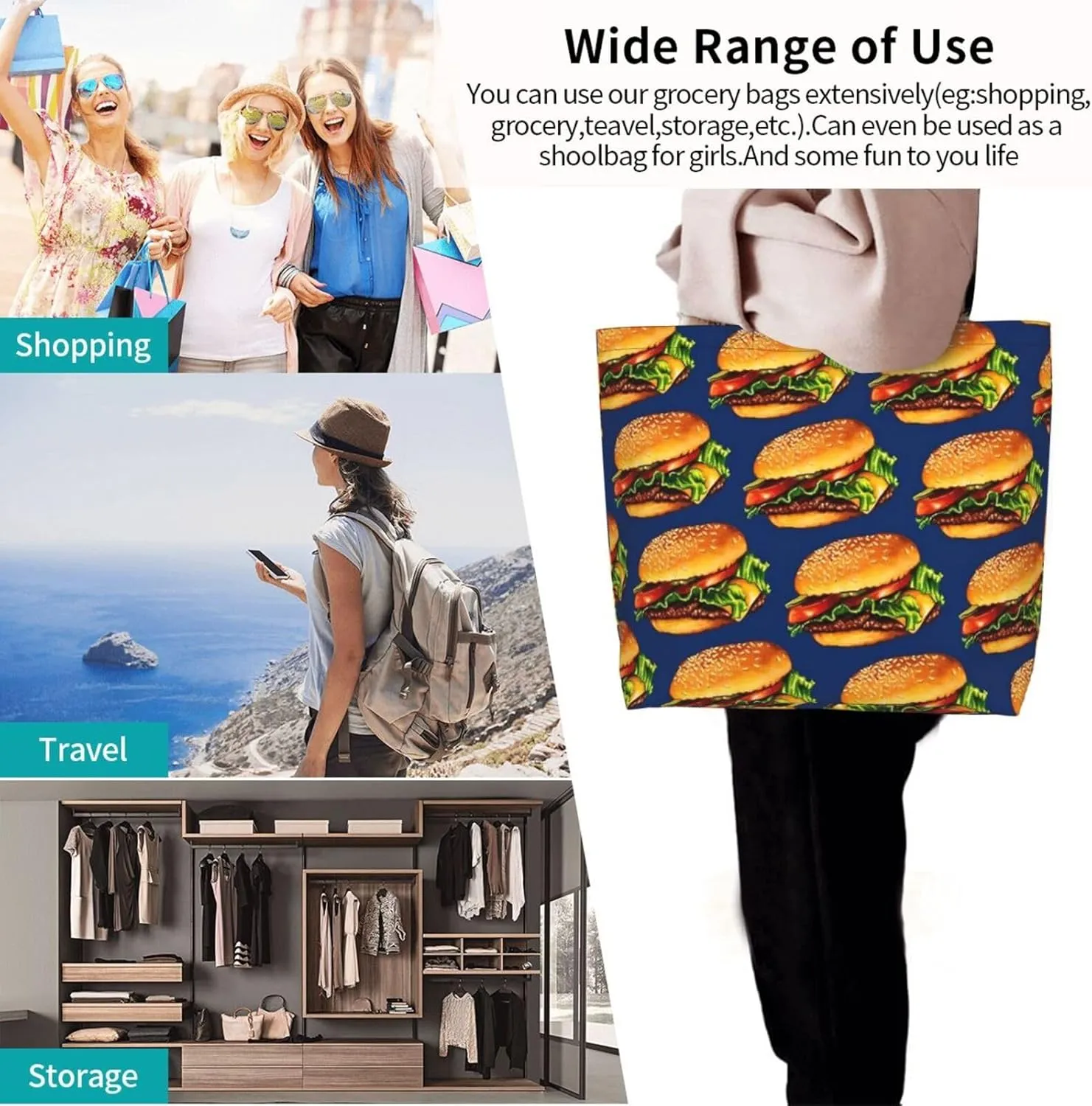 Zebra Back View Tote Bag Shopping Bag Portable Handbags Tote Shoulder Bucket Bags for Women