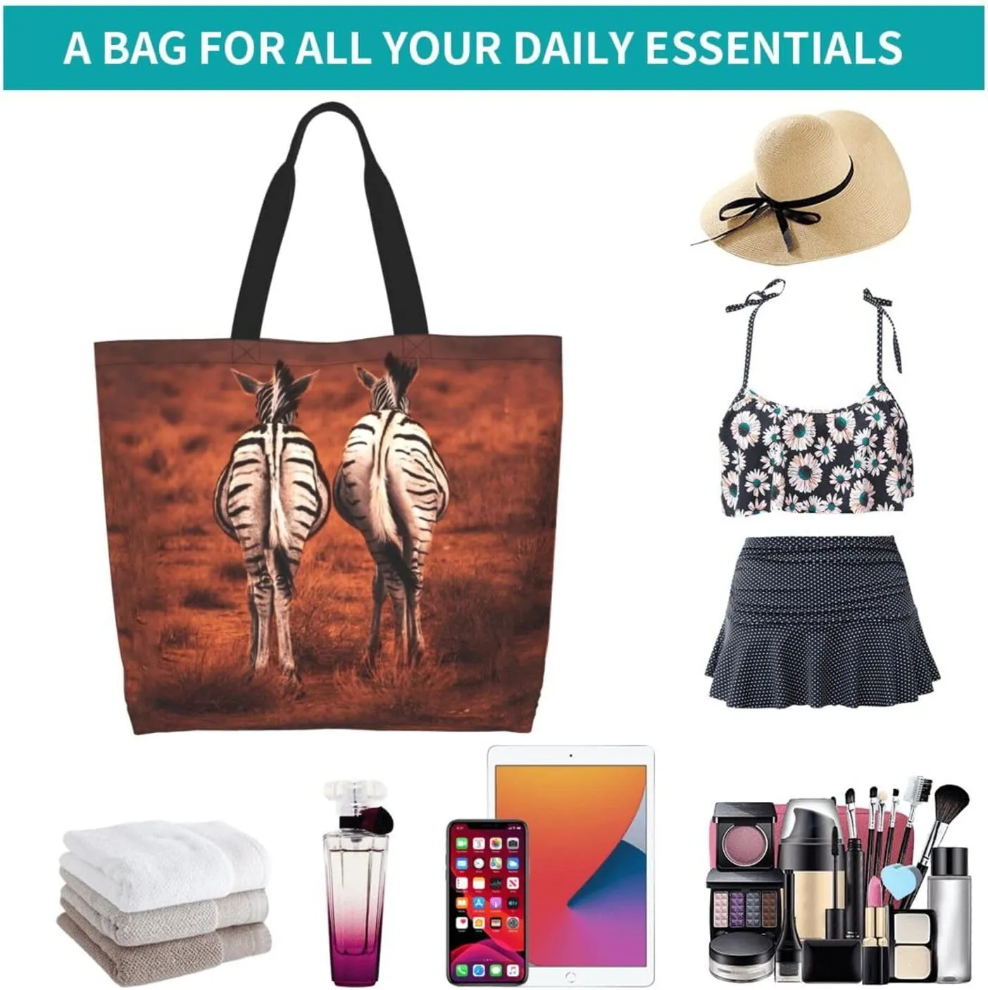 Zebra Back View Tote Bag Shopping Bag Portable Handbags Tote Shoulder Bucket Bags for Women