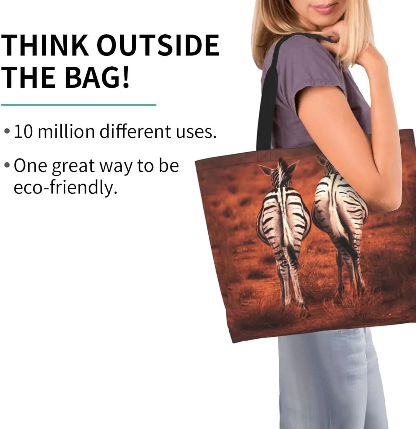 Zebra Back View Tote Bag Shopping Bag Portable Handbags Tote Shoulder Bucket Bags for Women