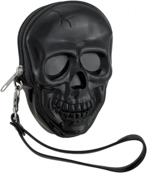 Zeckos Glossy Black Vinyl Molded Skull Shaped Wristlet Purse w/Removable Strap 6 Inches High