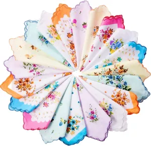 Zhanmai 20 Pieces Handkerchiefs for Women Vintage Floral Soft Cotton Colorful Embroidered Ladies Handkerchief for Tea Party Favors wedding Easter Summer Spring Picnic Decor