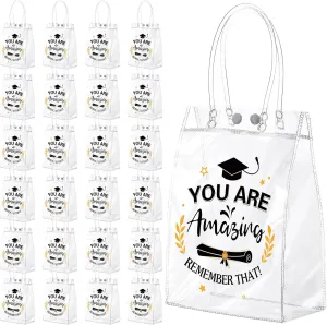 Zhanmai 24 Pcs Graduation Clear Plastic Gift Bags with Handles Reusable PVC Favor Bag Graduation Treat Paper Bags Graduation Day Grad Party Supplies, 8.2 x 5.9 x 3.1 in(Black)