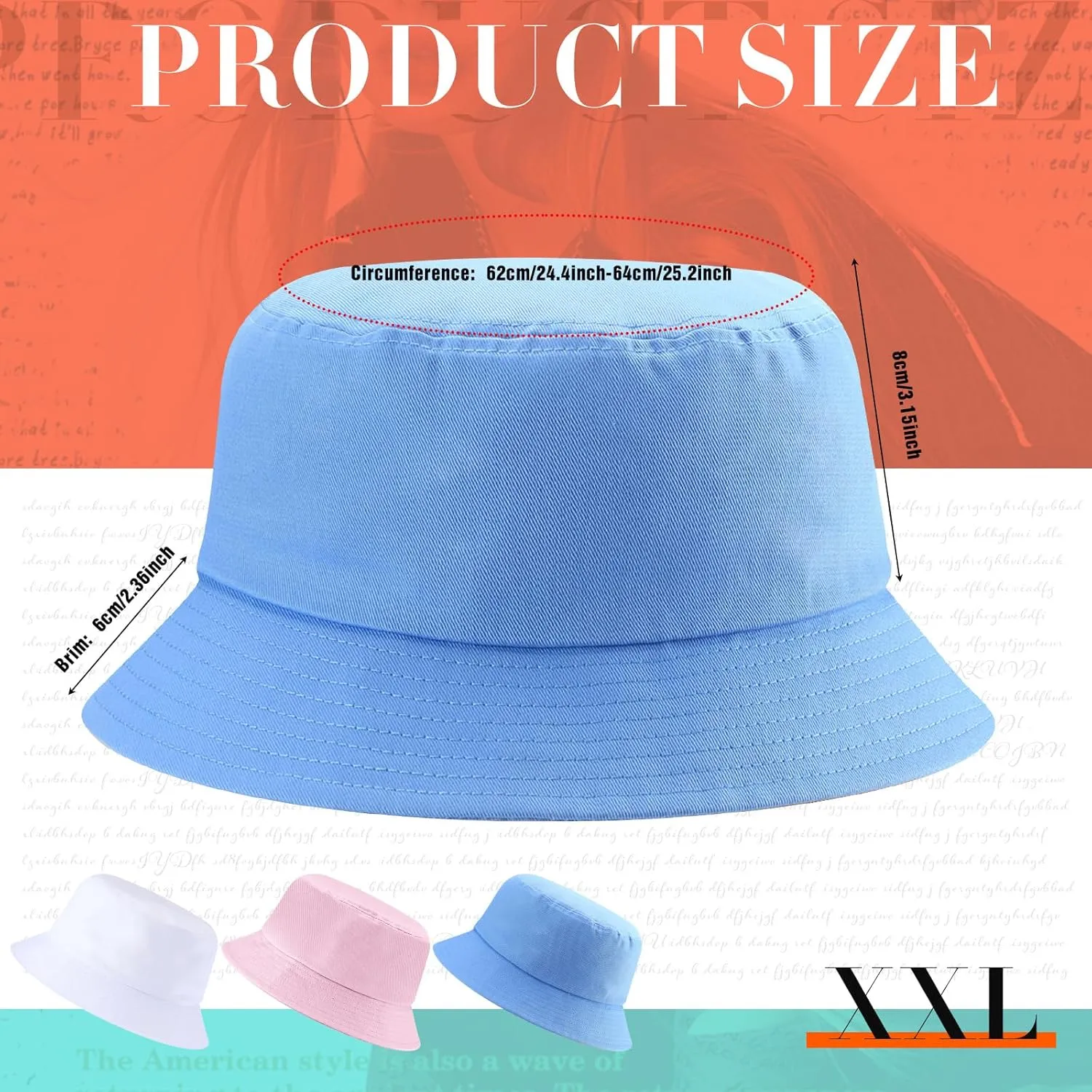 Zhanmai 3 Pcs XXL Bucket Hat for Man Woman Large Oversize Summer Beach Cotton Hats for Fisherman