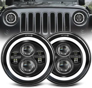 ZIMABLUE 7 inch led Headlight Round 2pc Projector 7 inch Halo led Headlight H6024 DOT Approved Hi/Lo Beam DRL Amber Turn Signal Compatible with Jeep Wrangler JK TJ CJ Compatible with Chevy and miata
