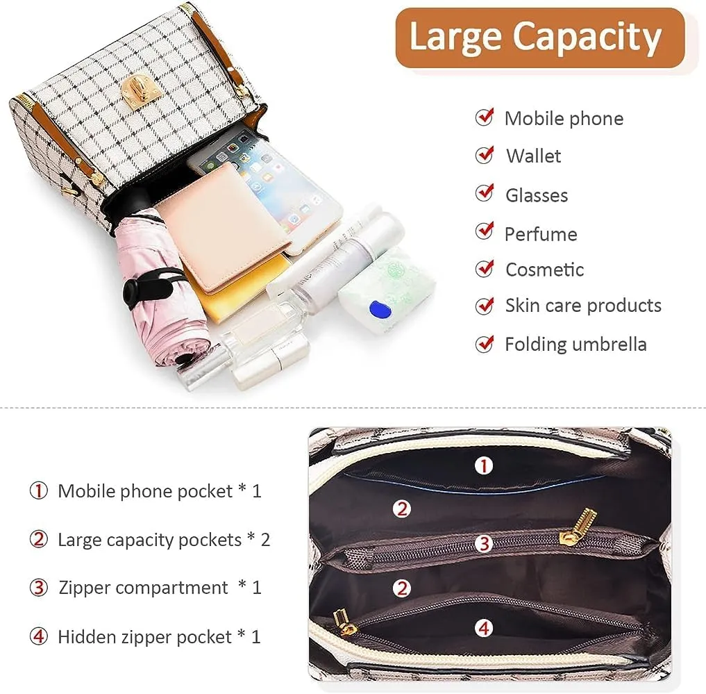 ZiMing Small Crossbody Bags for Women Flap Satchel Purse Faux Leather Plaid Shoulder Bag Top Handle Handbag Mini Sweet Totes