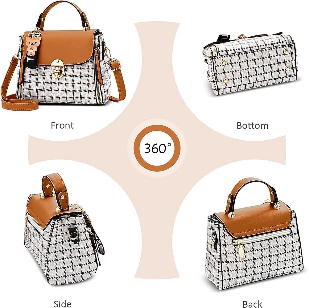 ZiMing Small Crossbody Bags for Women Flap Satchel Purse Faux Leather Plaid Shoulder Bag Top Handle Handbag Mini Sweet Totes