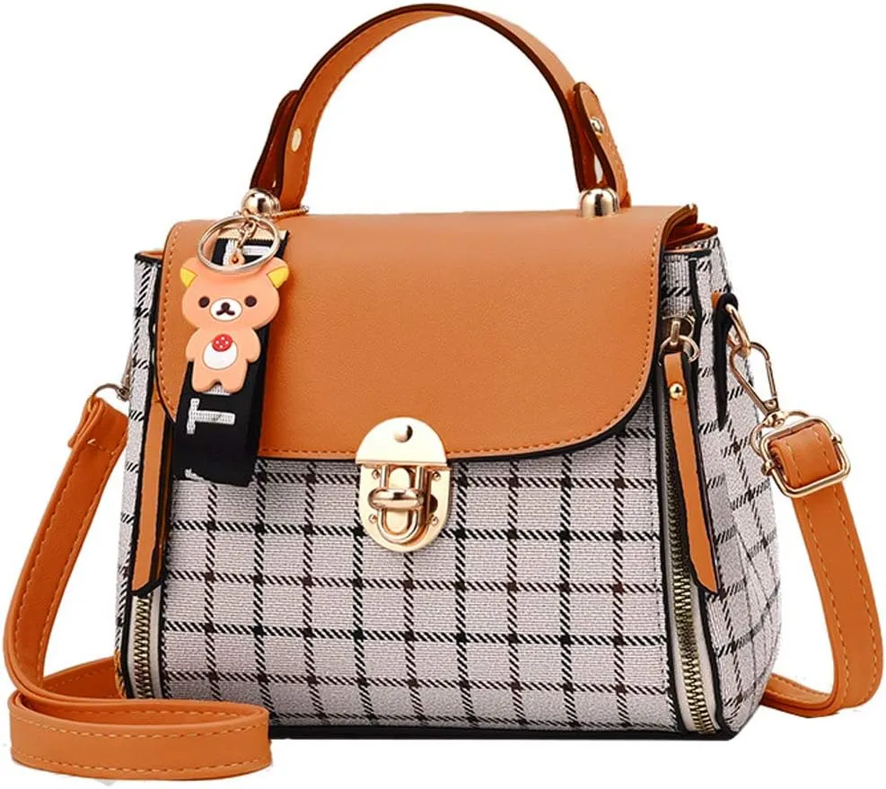 ZiMing Small Crossbody Bags for Women Flap Satchel Purse Faux Leather Plaid Shoulder Bag Top Handle Handbag Mini Sweet Totes