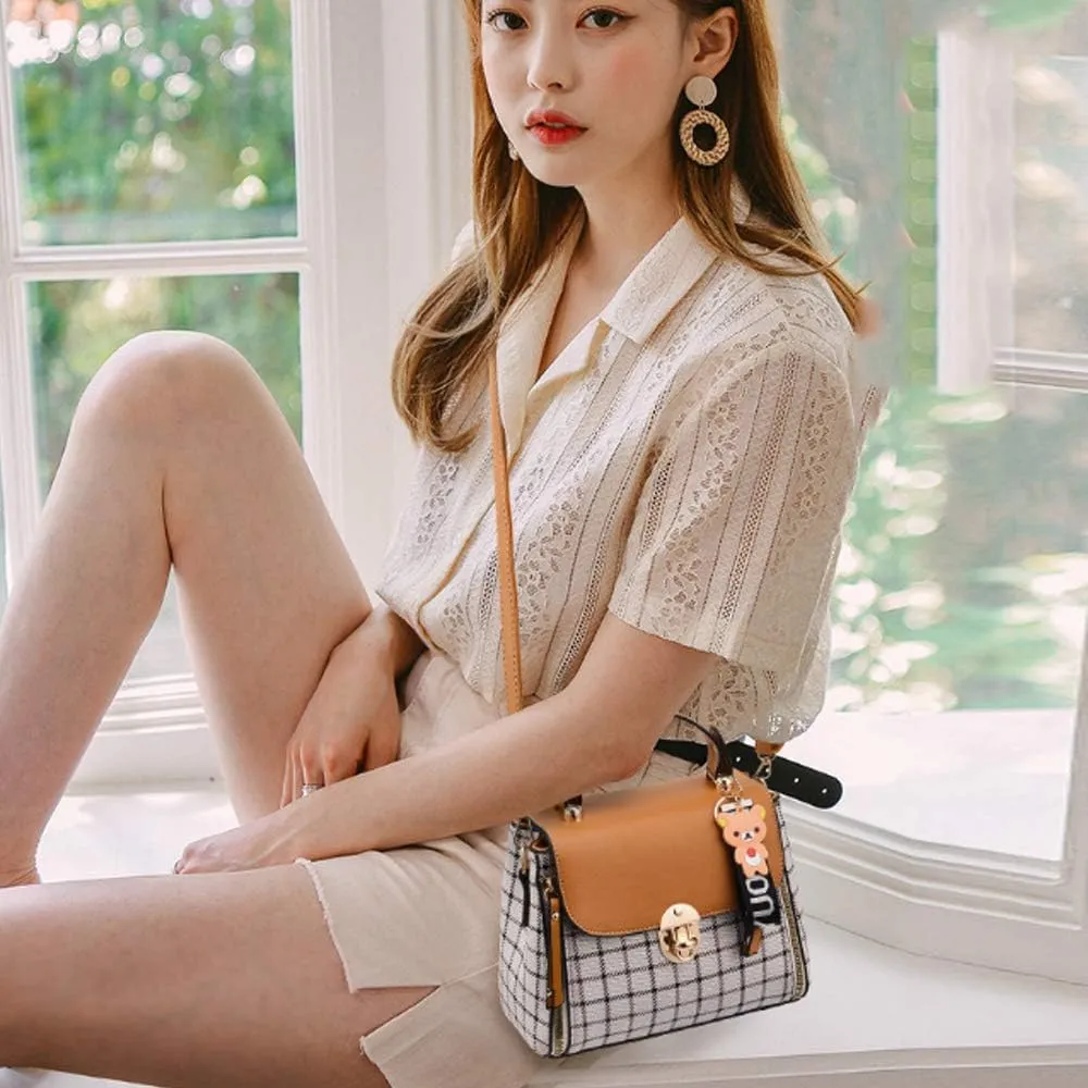 ZiMing Small Crossbody Bags for Women Flap Satchel Purse Faux Leather Plaid Shoulder Bag Top Handle Handbag Mini Sweet Totes