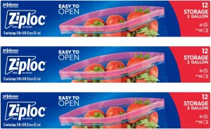 Ziploc Double Zipper Storage Bag, 2 Gallon Jumbo, 12-Count(Pack of 3)