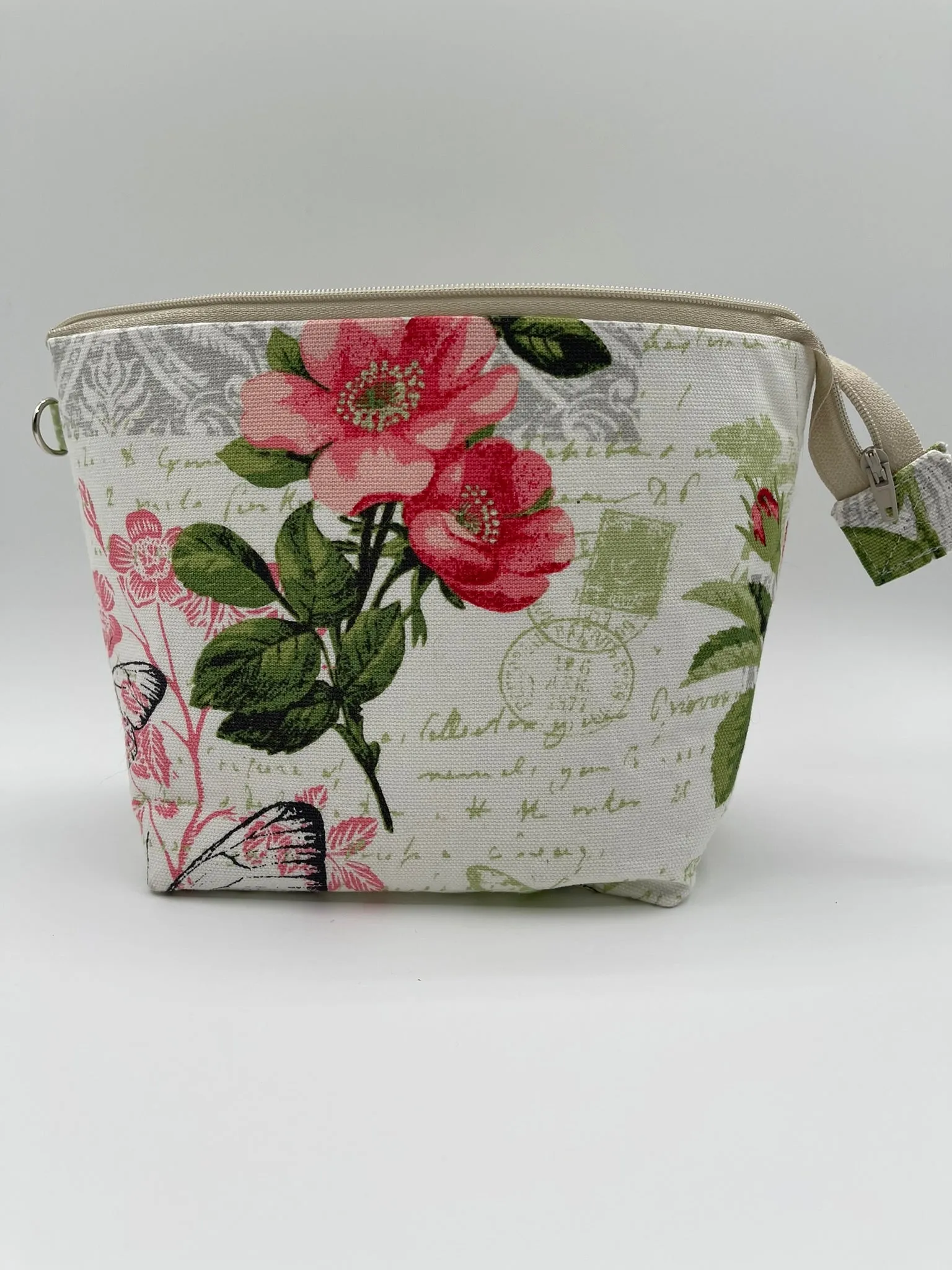 Zipper Bucket Bag - Coral Rose Collage