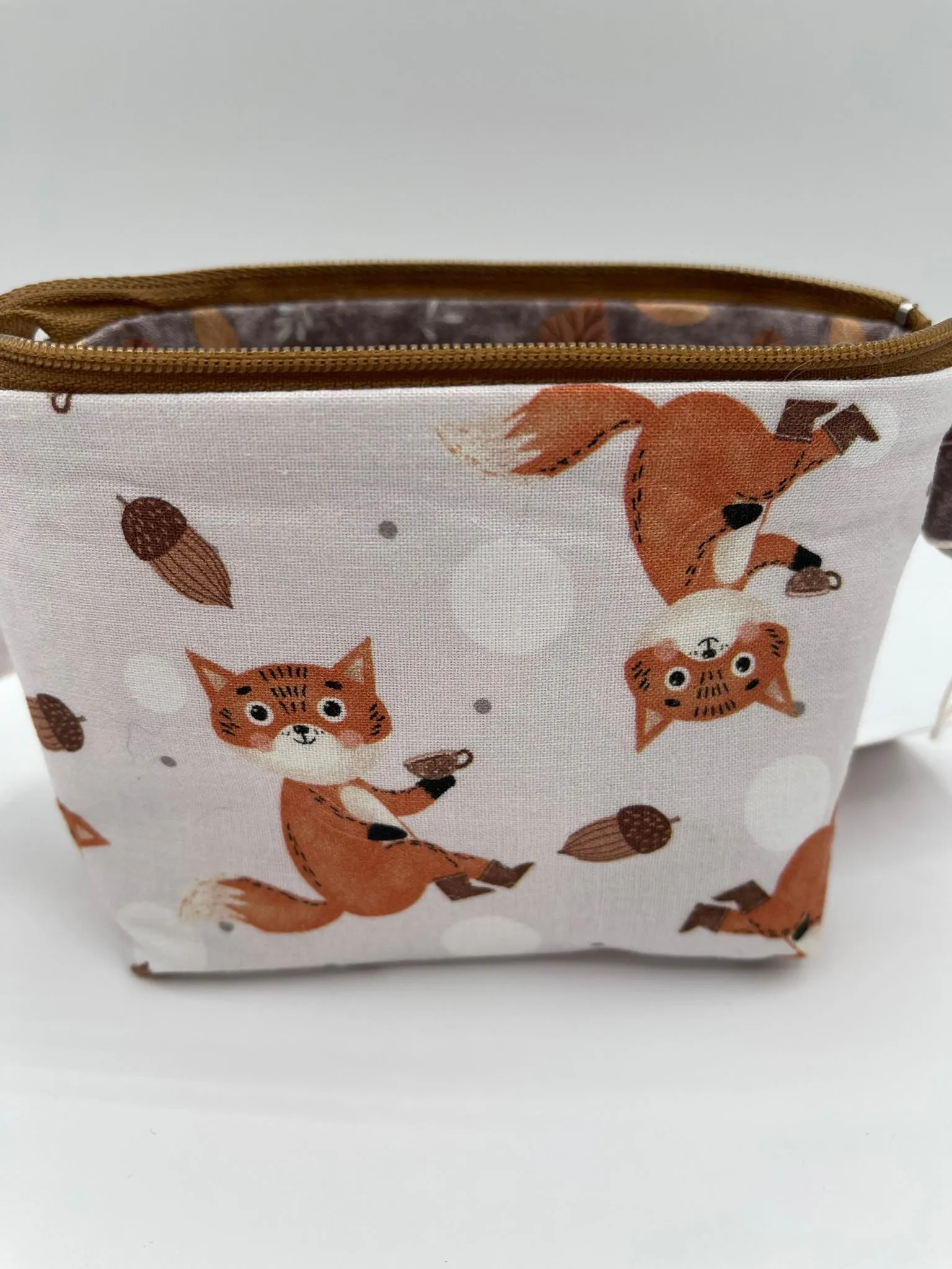 Zipper Bucket Bag - Foxes with Coffee