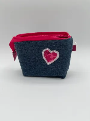 Zipper Bucket Bag - Jeans with Red Heart
