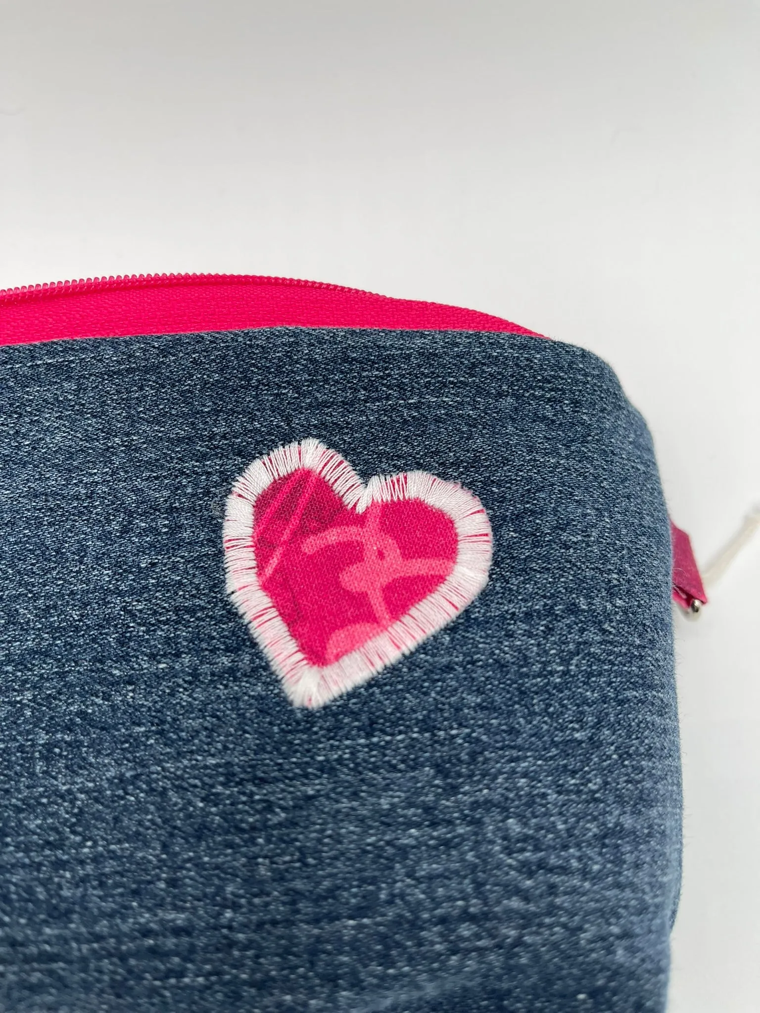 Zipper Bucket Bag - Jeans with Red Heart