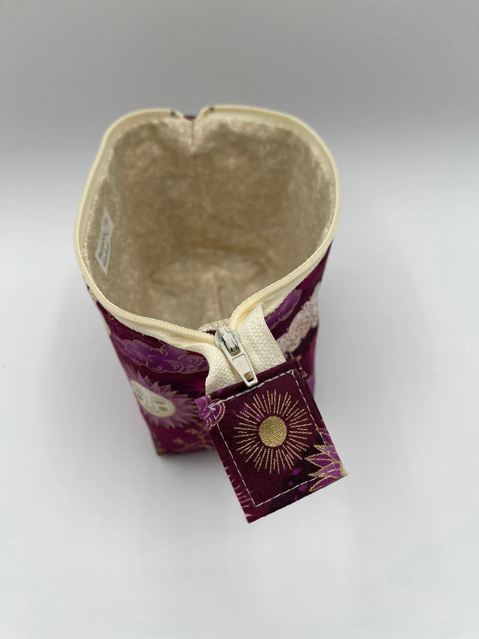 Zipper Bucket Bag - Moon and Sun on Maroon