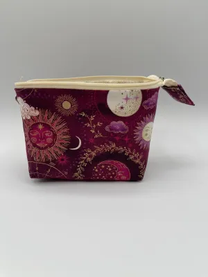 Zipper Bucket Bag - Moon and Sun on Maroon