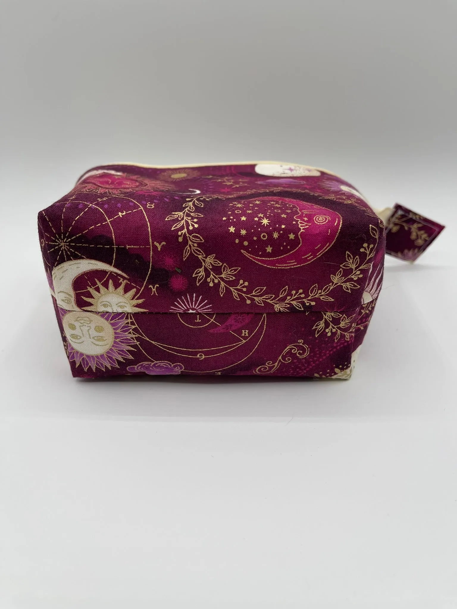 Zipper Bucket Bag - Moon and Sun on Maroon