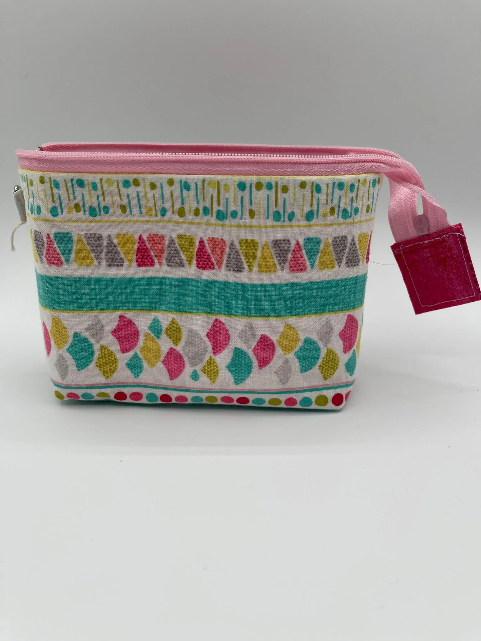 Zipper Bucket Bag - Pink and Teal Shapes