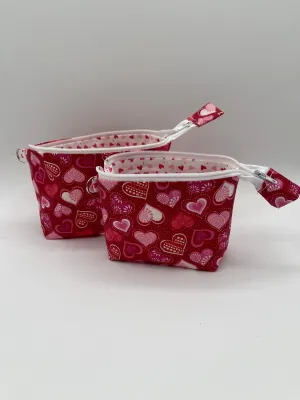 Zipper Bucket Bag - Red and Pink Hearts on Red