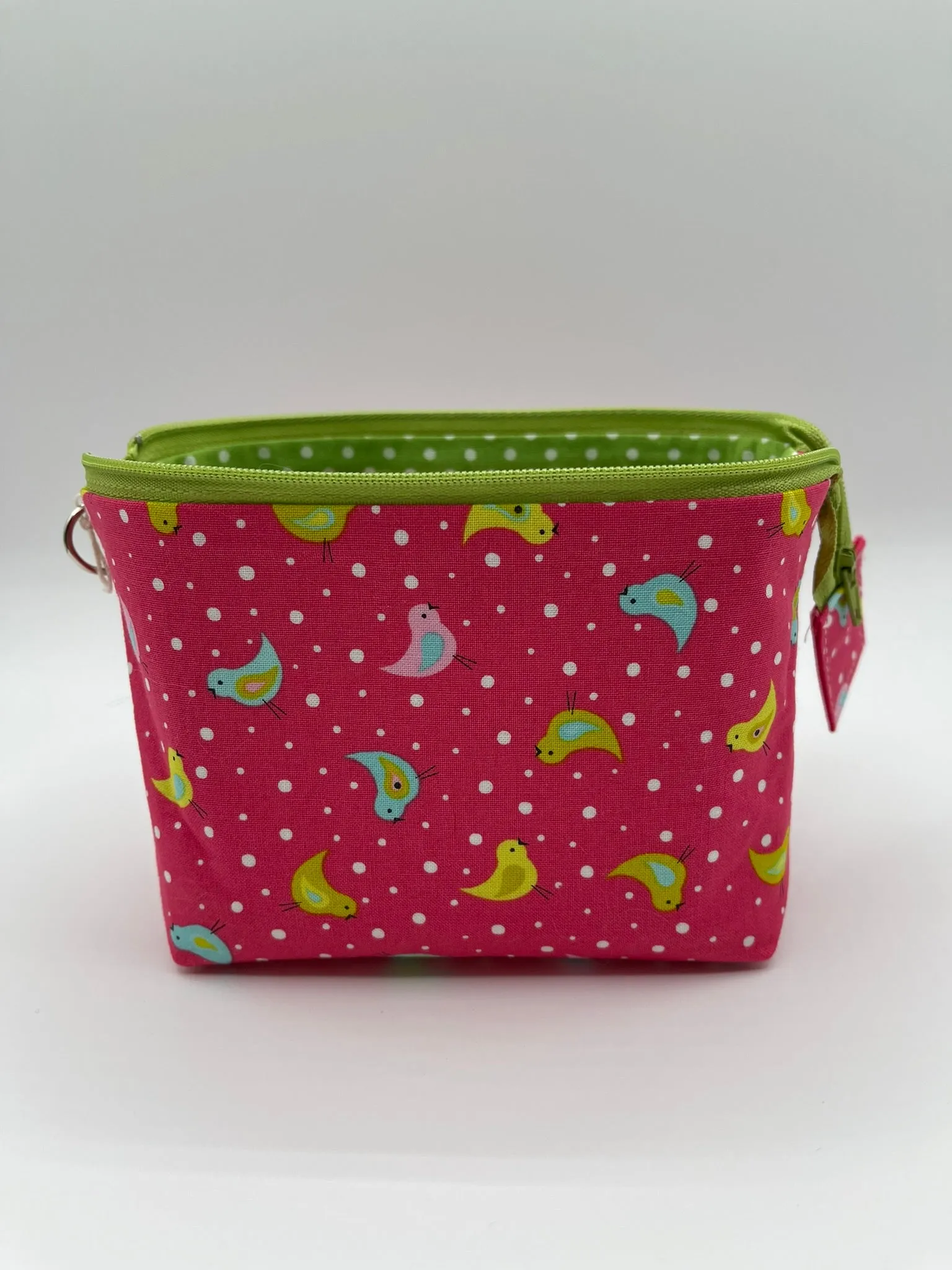 Zipper Bucket Bag - Tiny Birds on Pink
