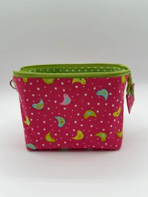 Zipper Bucket Bag - Tiny Birds on Pink