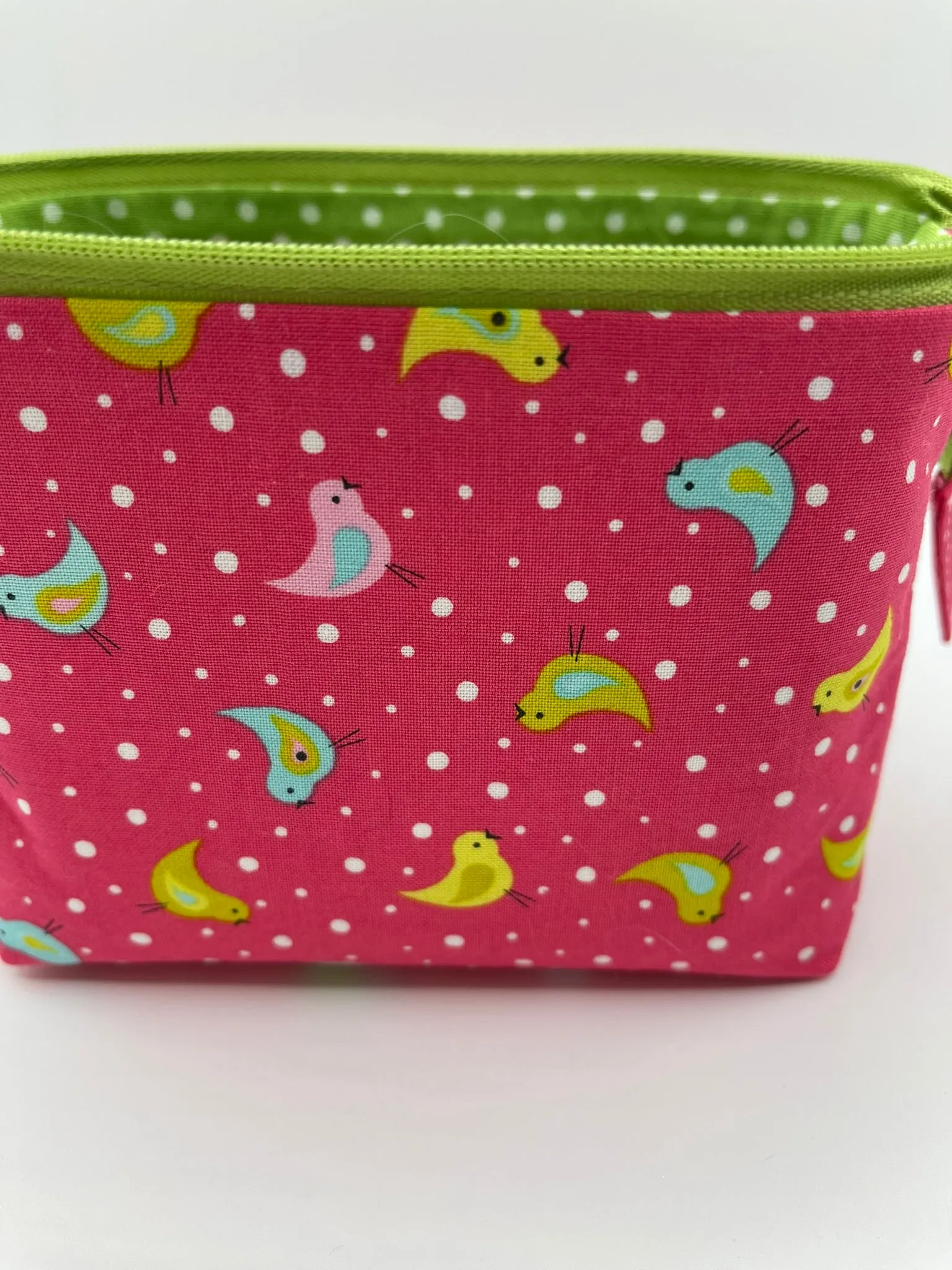Zipper Bucket Bag - Tiny Birds on Pink