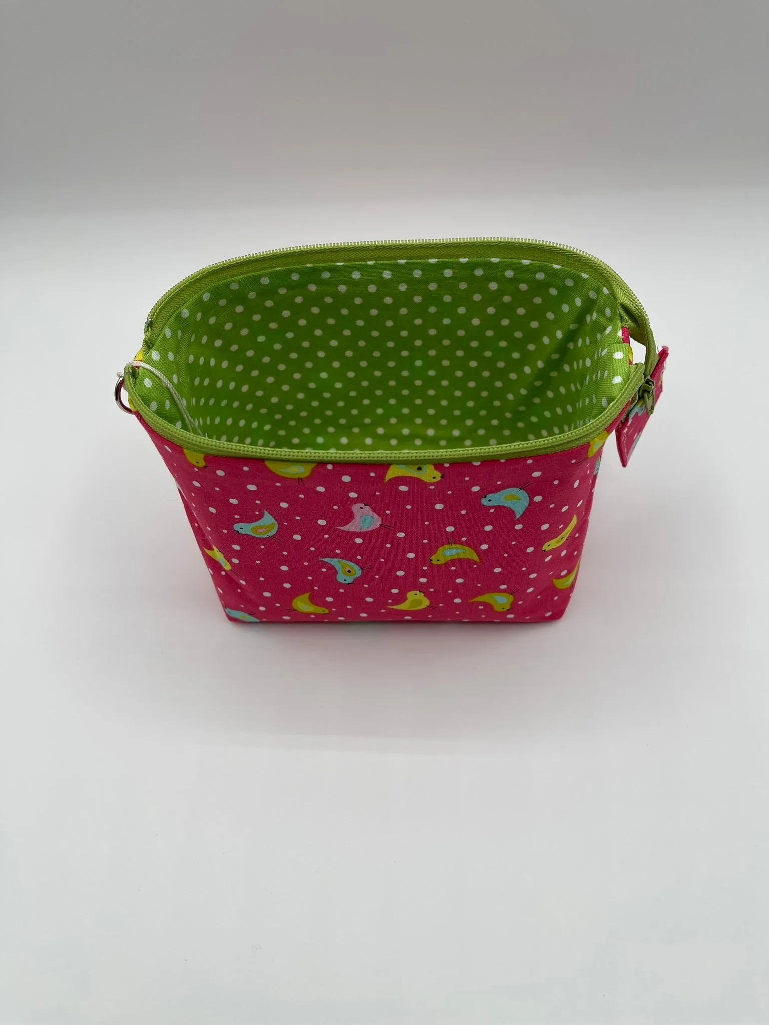 Zipper Bucket Bag - Tiny Birds on Pink