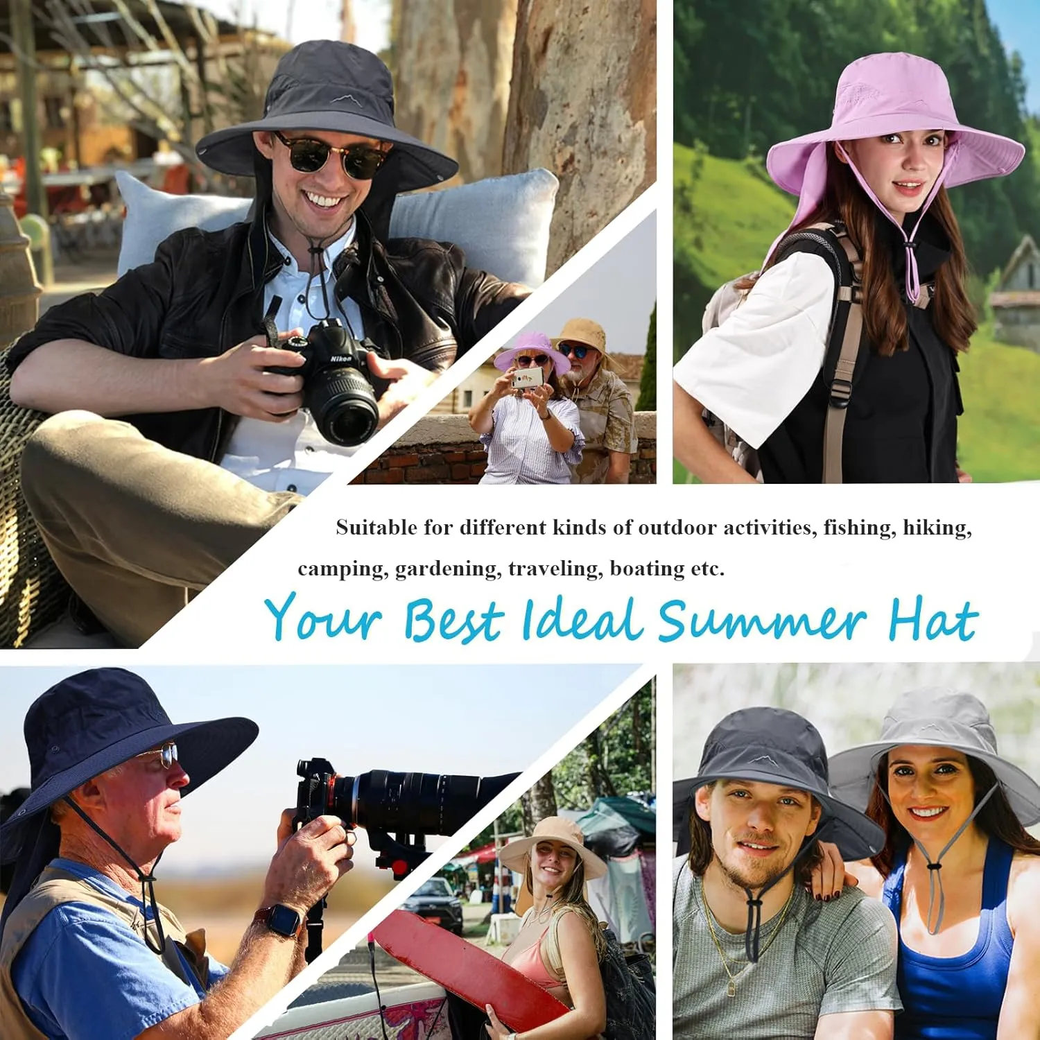 ZOORON Sun Hat for Men Women Fishing Hat with Neck Flap Wide Brim Bucket Hat UV Protection for Beach Camping Hiking
