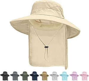 ZOORON Sun Hat for Men Women Fishing Hat with Neck Flap Wide Brim Bucket Hat UV Protection for Beach Camping Hiking